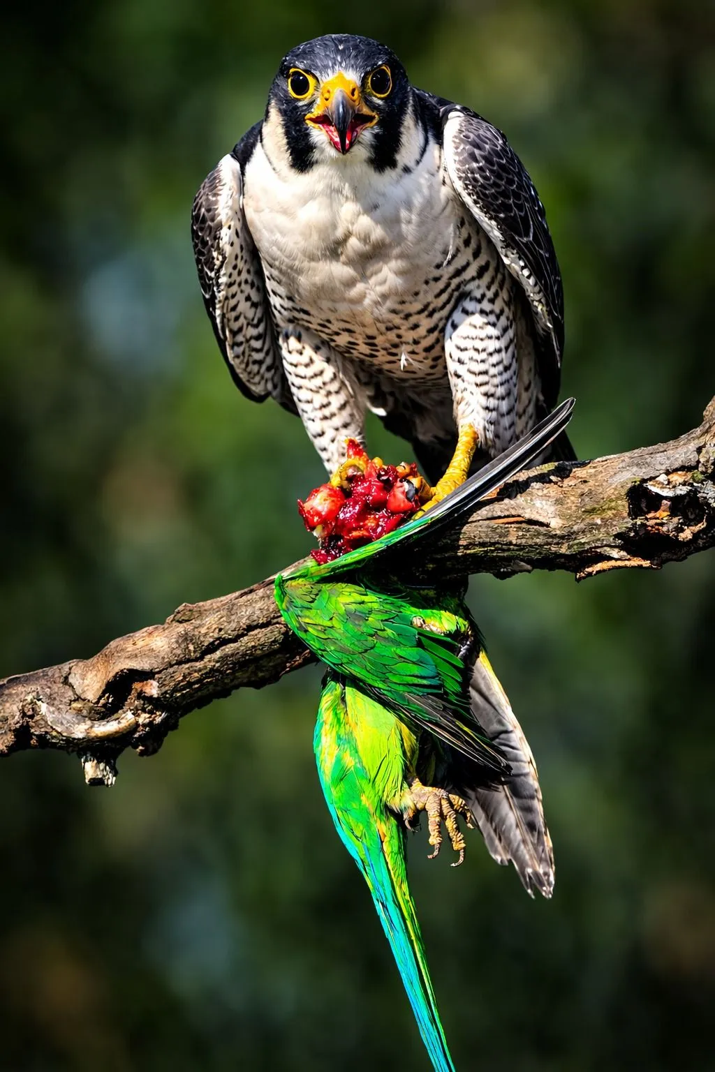 Peregrine falcon with its kill